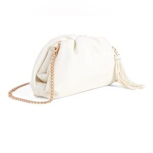 New Understated Leather Vegan Leather Crescent Clutch in White
